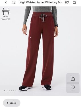 Isabel High Waisted Wide Leg Scrub Pants - Burgundy
